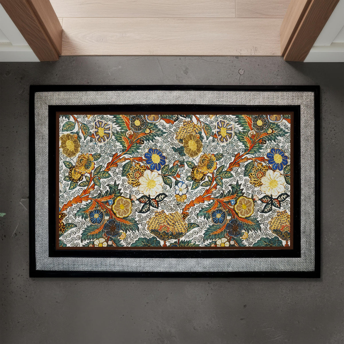 Vintage Look Floral Doormat, Art Nouveau Welcome Mat, Aesthetic Housewarming Gift, Spring Cottagecore Front Porch Decor