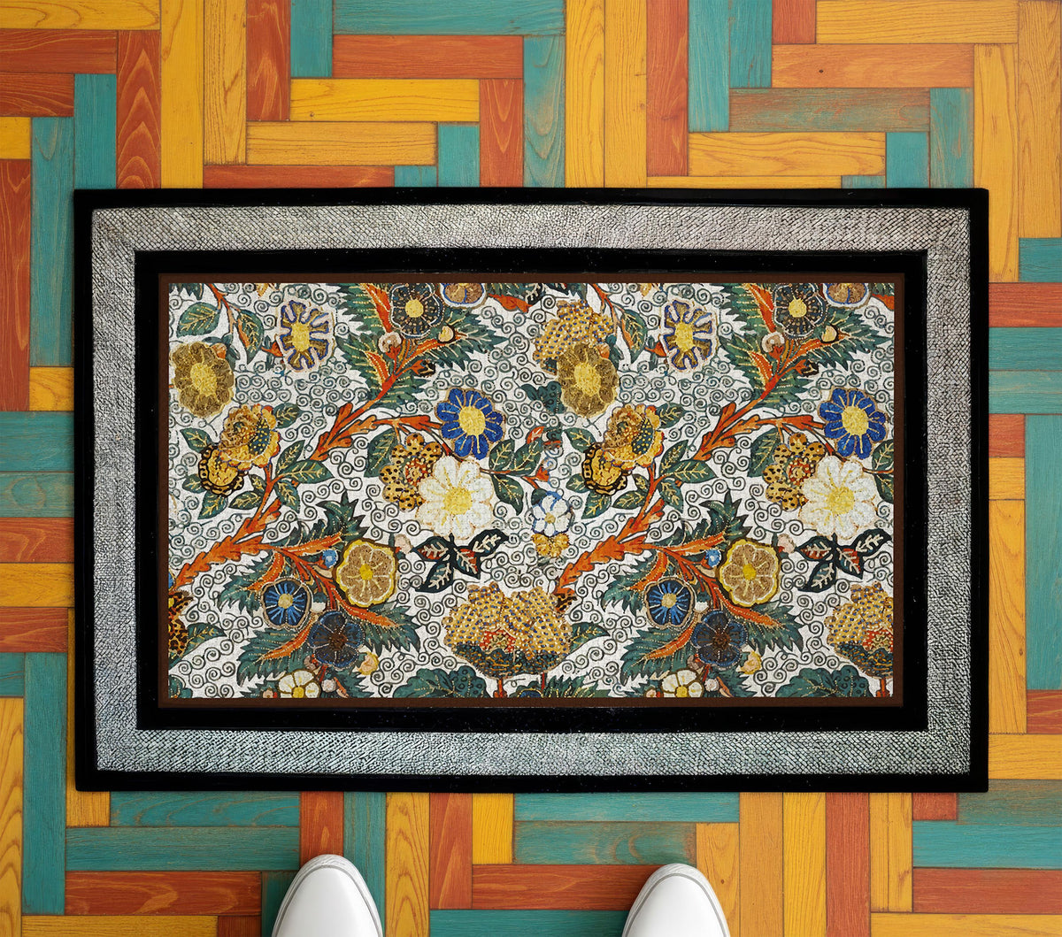 Vintage Look Floral Doormat, Art Nouveau Welcome Mat, Aesthetic Housewarming Gift, Spring Cottagecore Front Porch Decor