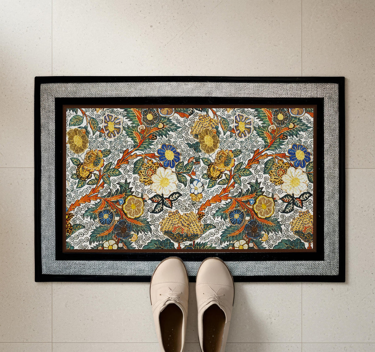 Vintage Look Floral Doormat, Art Nouveau Welcome Mat, Aesthetic Housewarming Gift, Spring Cottagecore Front Porch Decor