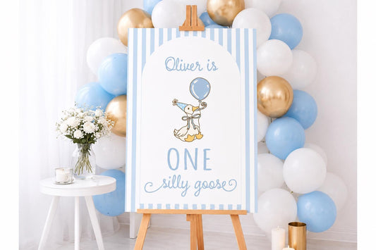 Custom 1st Birthday Sign: Boys First Birthday ONE Goose Welcome Party Poster