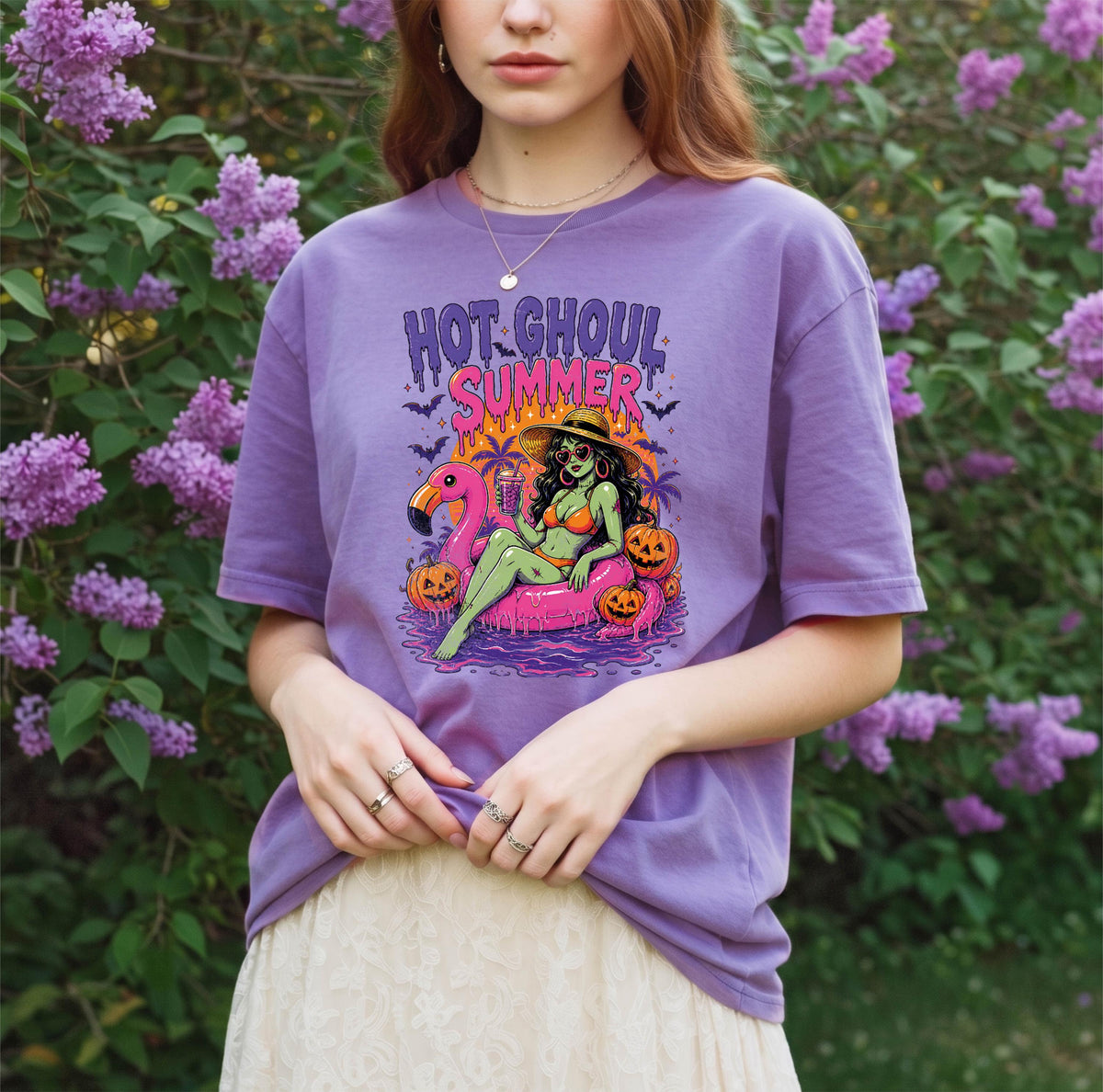 Comfort Colors® Spooky Ghoul Summer Shirt, Halloween Beach Vacation Tees, Horror Halloween Girls T-shirts