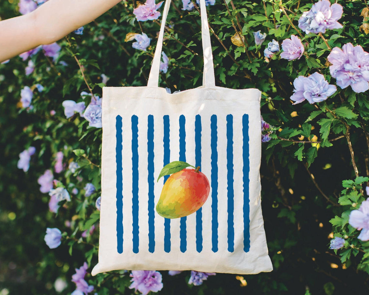 Summer Fruit Tote Bag, Striped Canvas Tote, Summer Market Bag, Watermelon Lemon Canvas Tote, Tropical Fruit Tote