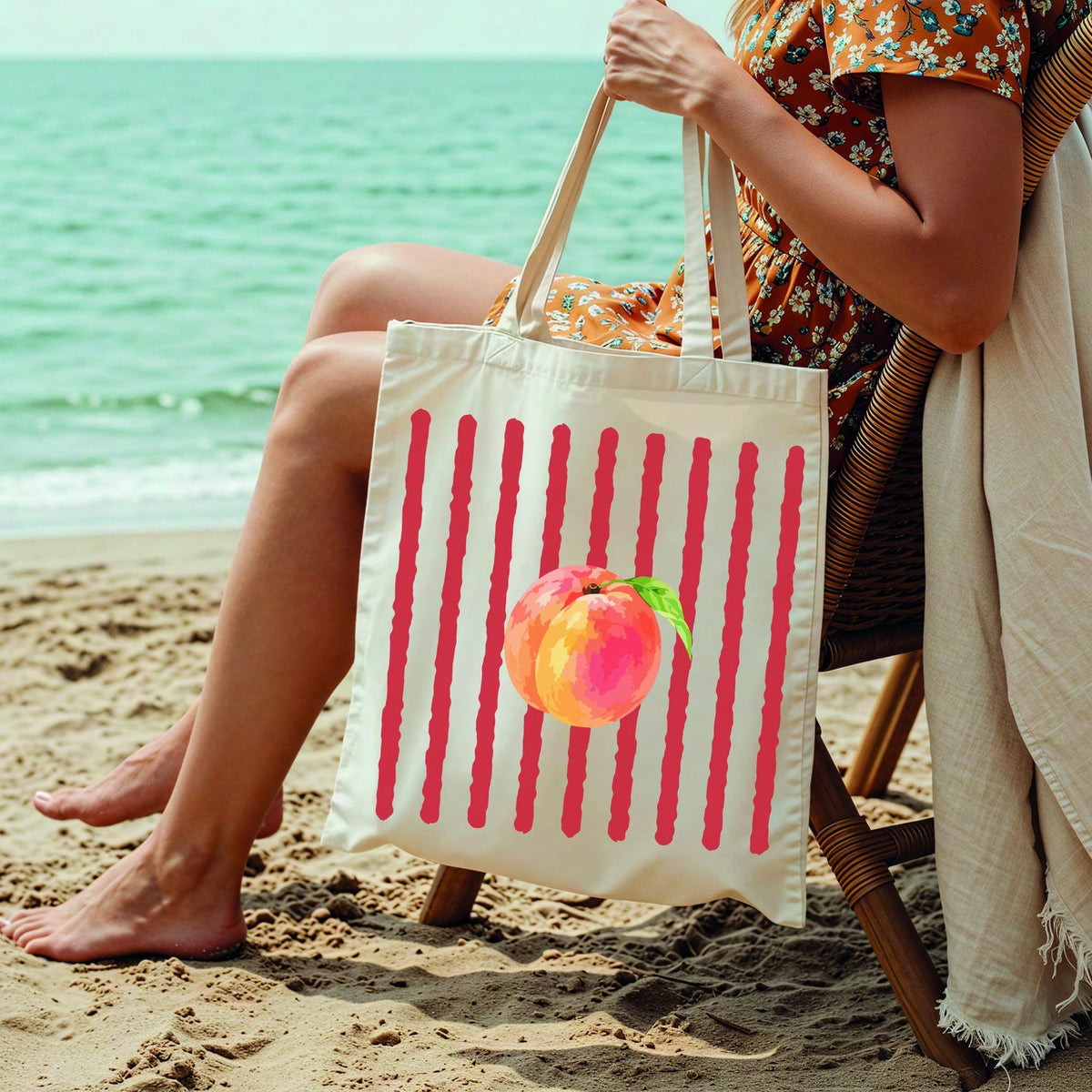 Summer Fruit Tote Bag, Striped Canvas Tote, Summer Market Bag, Watermelon Lemon Canvas Tote, Tropical Fruit Tote