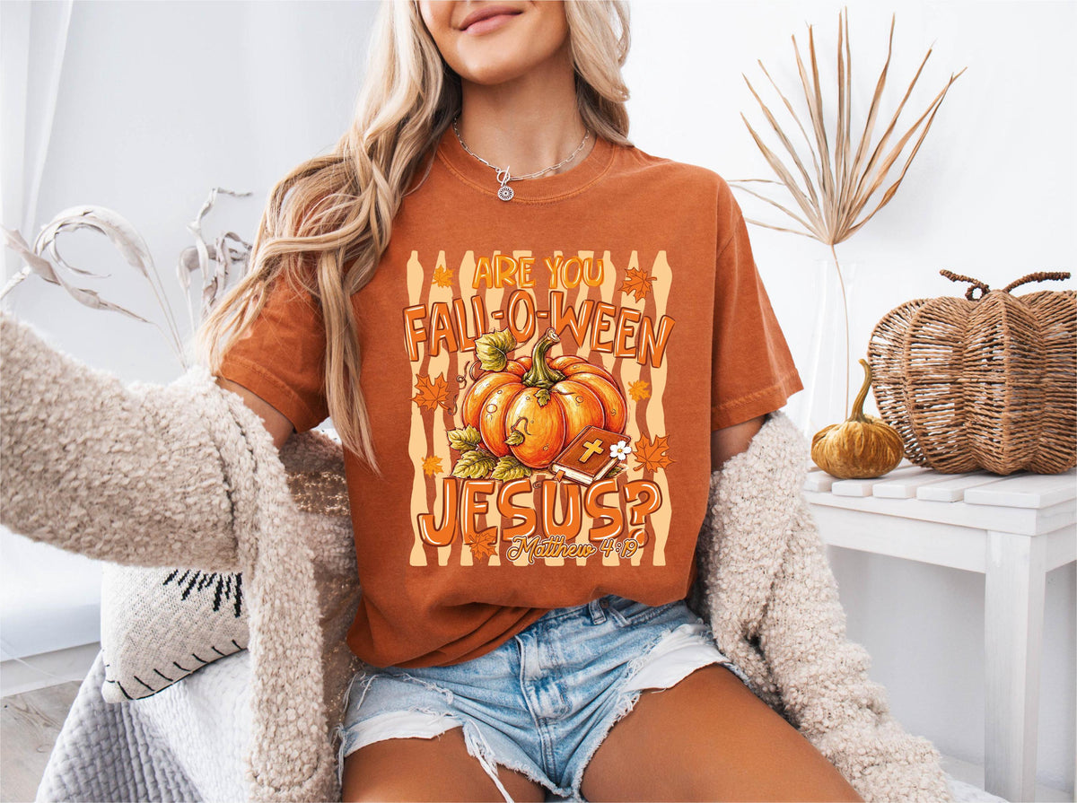 Comfort Colors® Fall-O-Ween Jesus Shirt, Christian Halloween Tee, Fall Religious Pumpkin Sweatshirt
