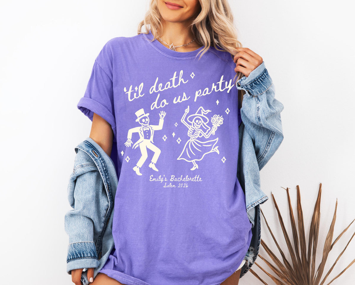 Comfort Colors® Till Death Do Us Party Shirt, Skeleton Bachelorette Shirt, Gothic Bachelorette Tees, Skeleton Bride Shirt