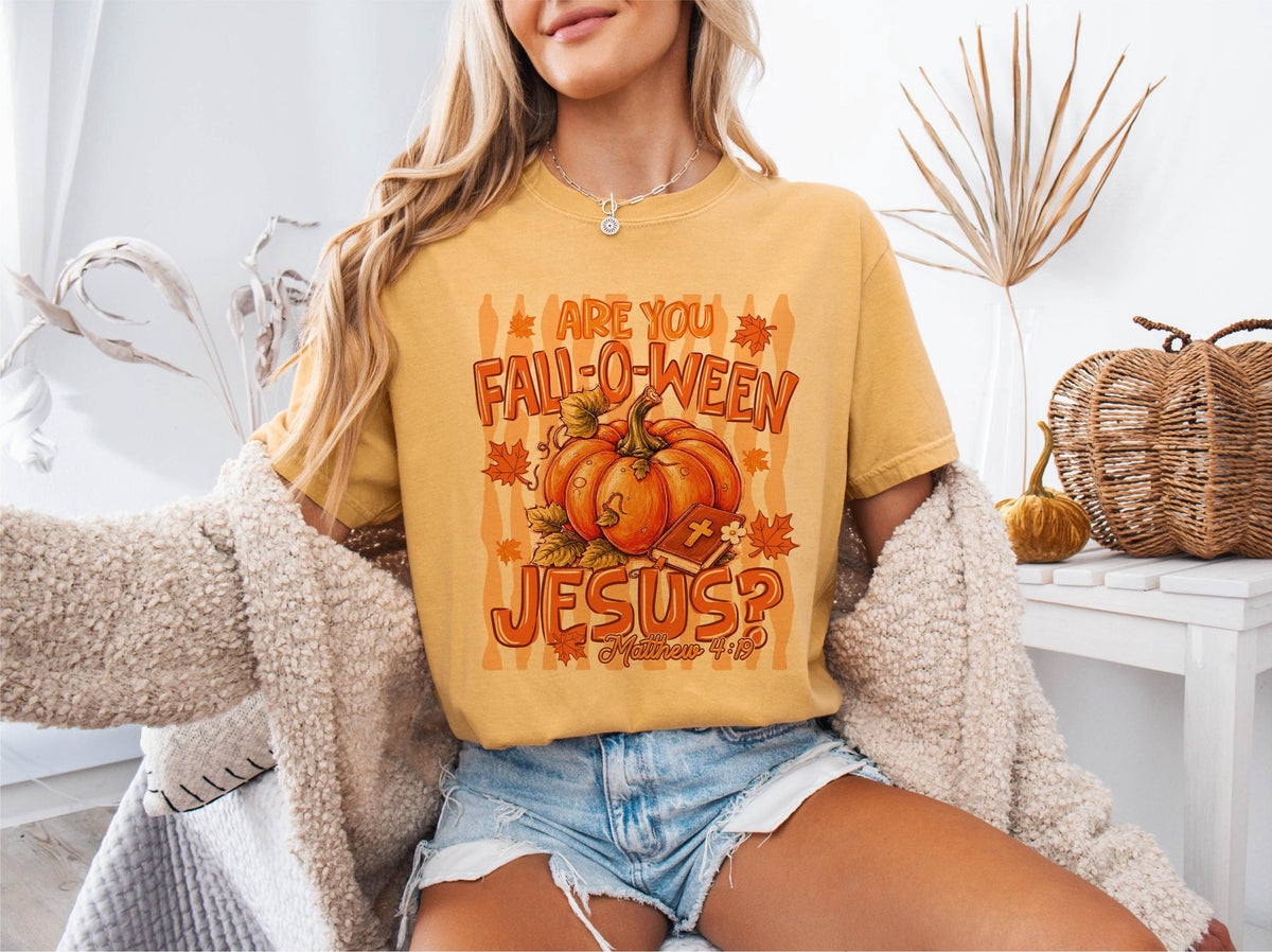Comfort Colors® Fall-O-Ween Jesus Shirt, Christian Halloween Tee, Fall Religious Pumpkin Sweatshirt