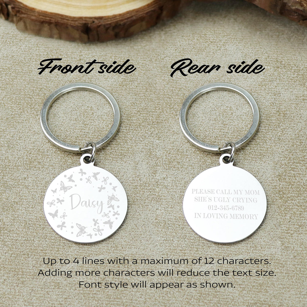 Personalized Stainless Steel Pet ID Tag, Boho Floral Engraved Dog Cat Tag