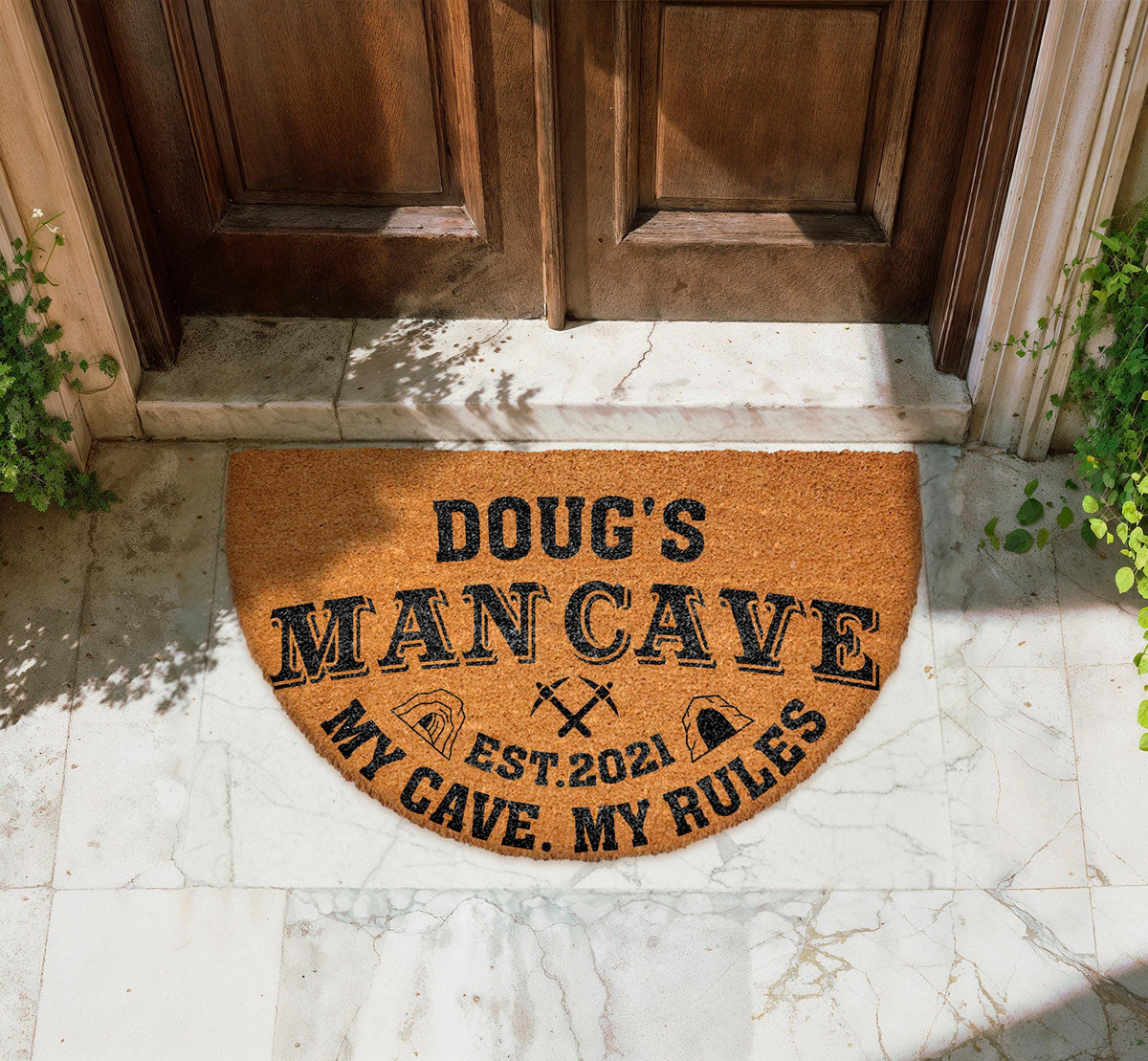 Funny Man Cave Welcome Mat, Personalized Doormat with Custom Name and Year, Father's Day Gift