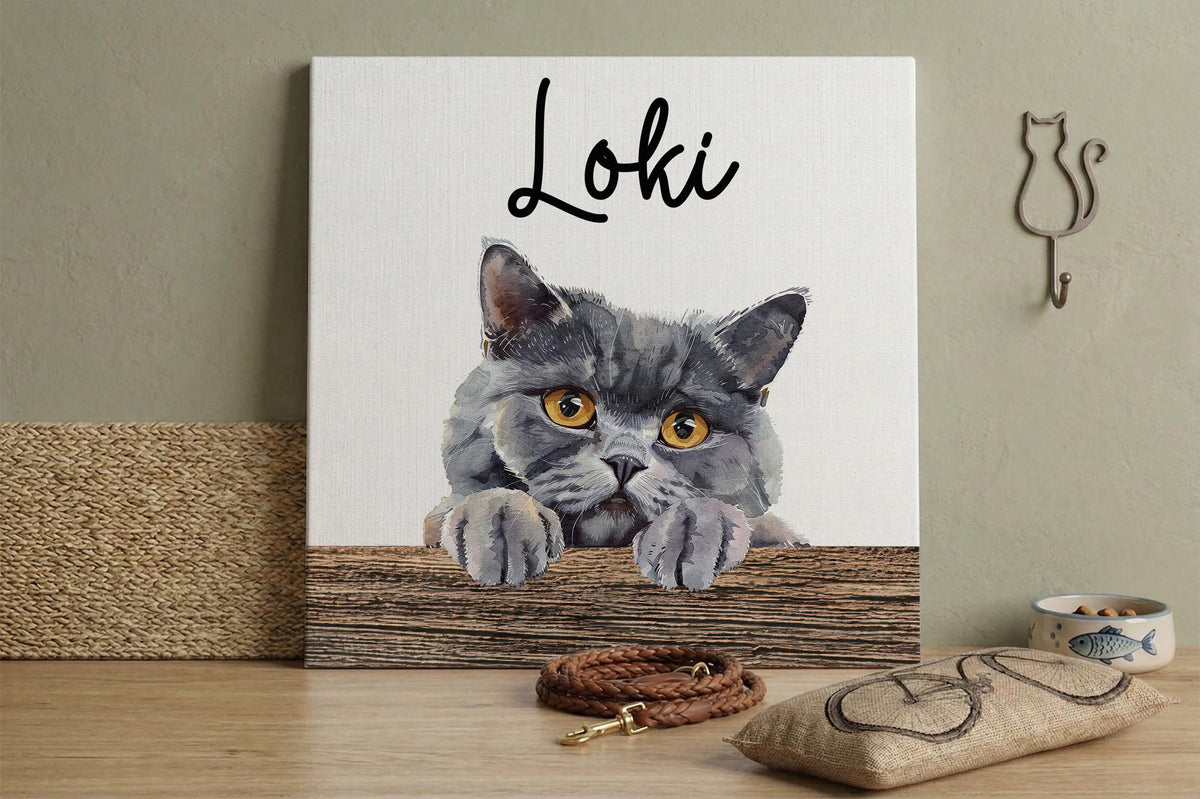 Custom Cat Photo Canvas Print, Pet Name Print Wall Art, Personalized Cats Lovers Artwork, Unique Pets Owner Gift