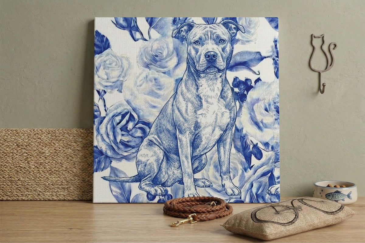 Custom Chinoiserie Dog Portrait Canvas, Pet Photo Print, Pet Name Wall Decor, Personalized Dogs Lovers Keepsake, Unique Pets Owner Gift