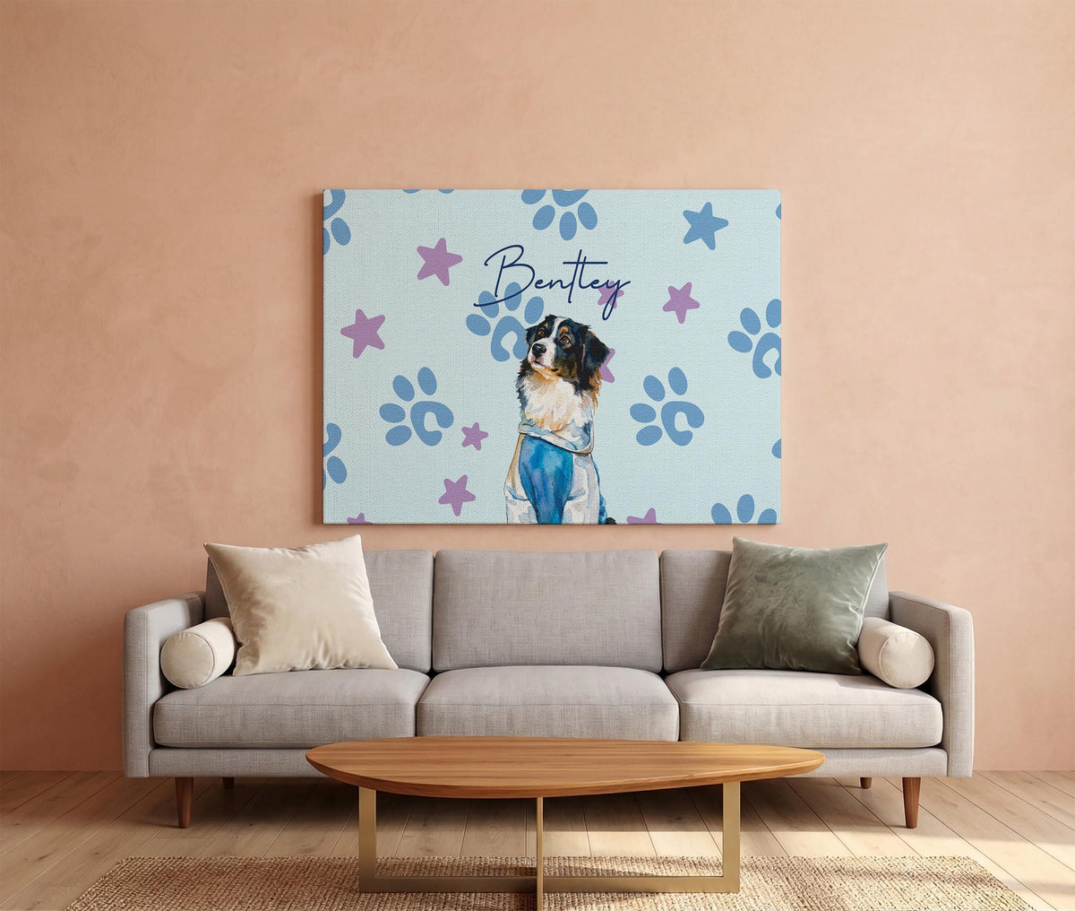 Personalized Watercolor Dog Photo Canvas Print, Pet Name Print Wall Art, Custom Dogs Lovers Gift, Unique Pets Owner Present