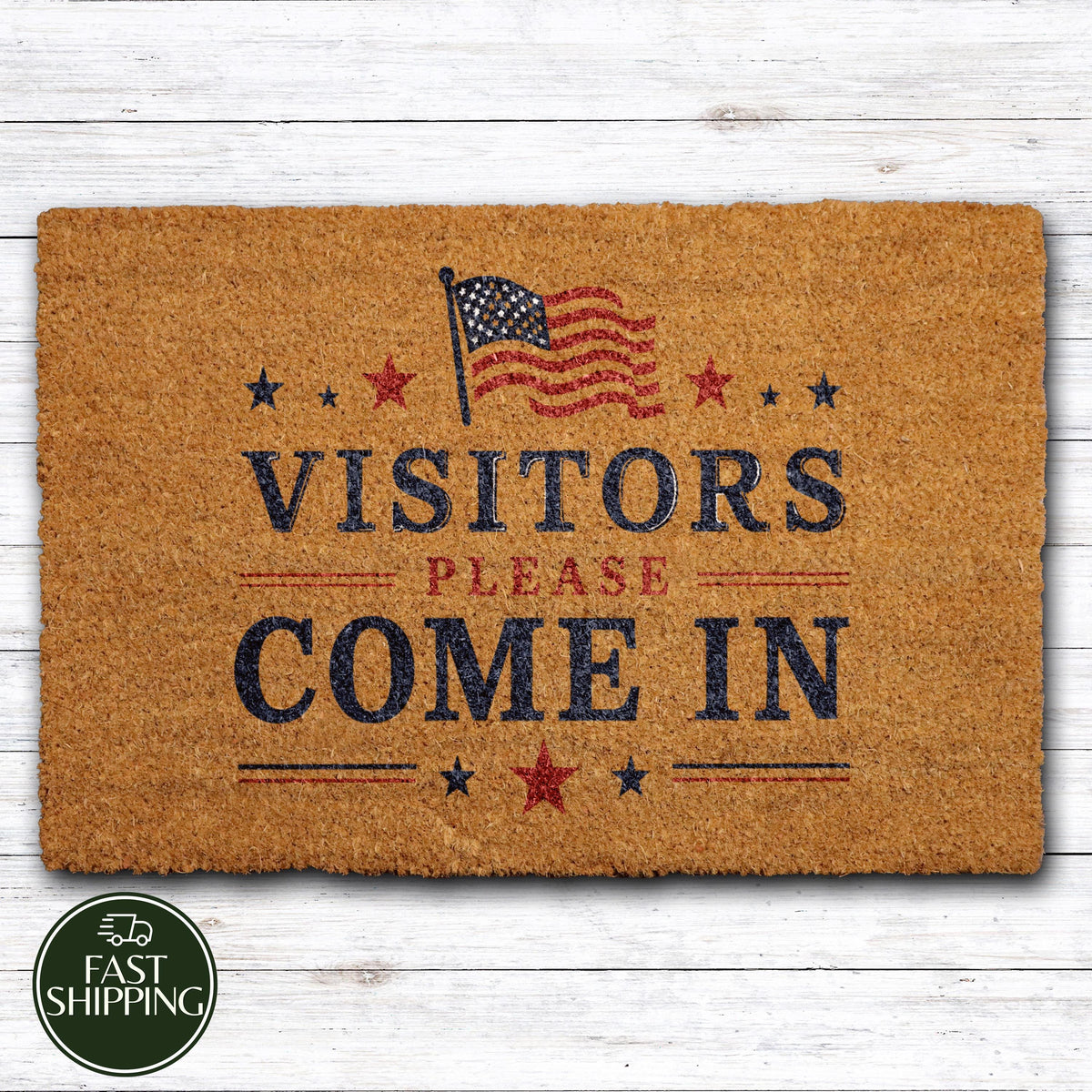 Patriotic Visitors Please Come In Doormat, American Flag Welcome Mat