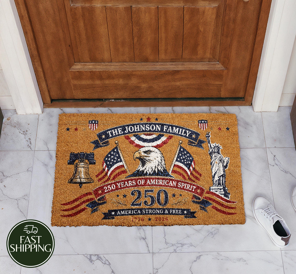 Custom Family Name Patriotic Doormat, Personalized 4 of July Welcome Mat