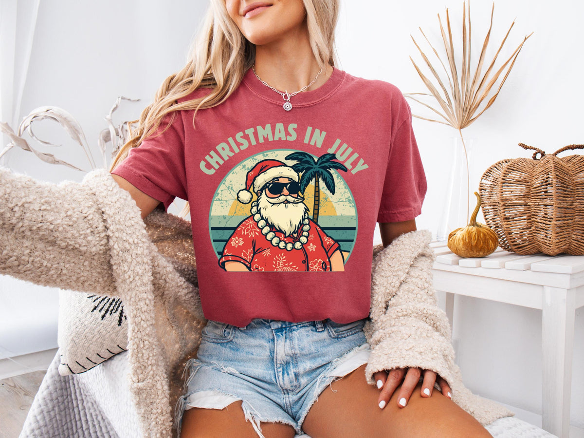 Christmas in July Comfort Colors® Shirt, Santa Summer T-Shirt, Christmas Party Tees, Christmas Beach Tees