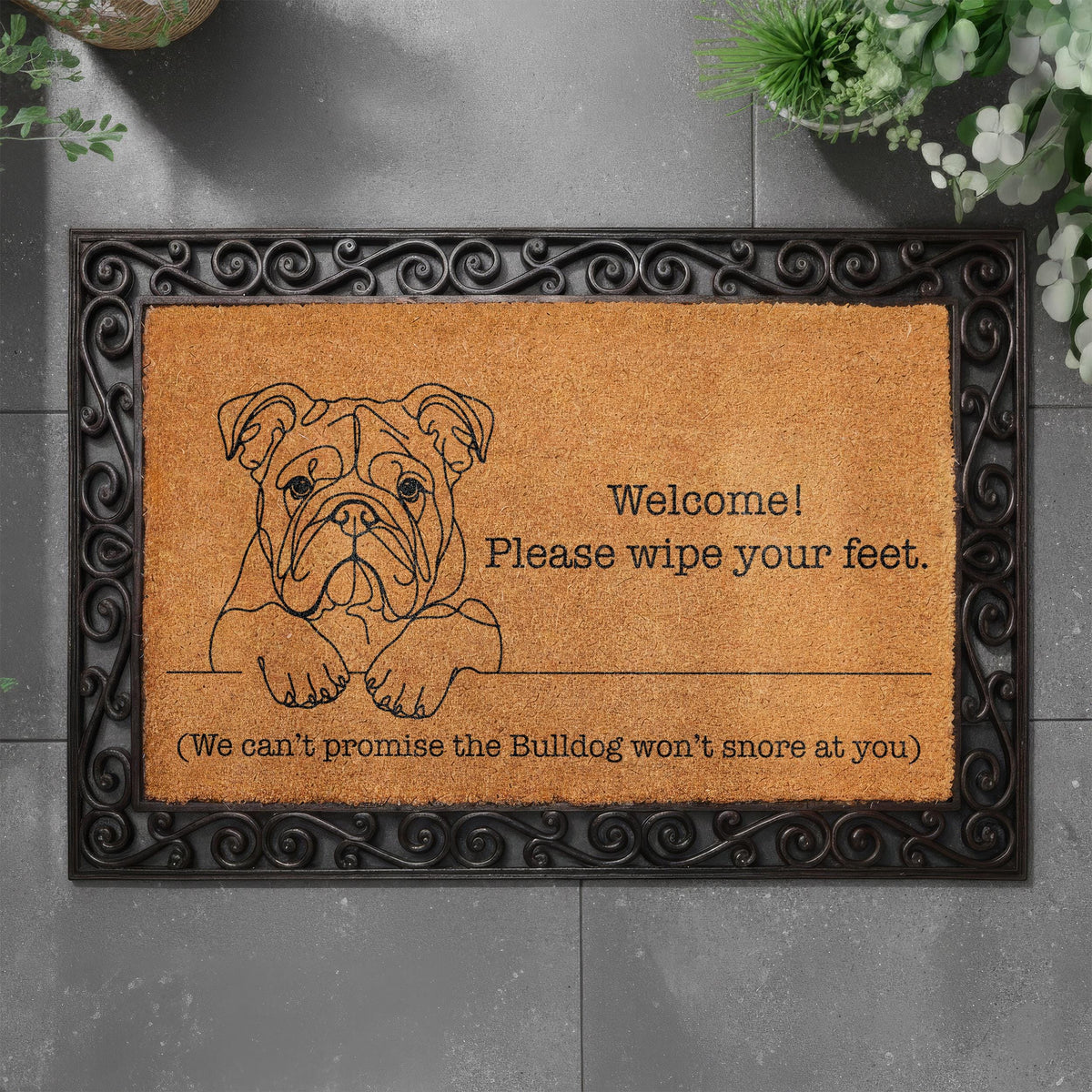 Funny English Bulldog Doormat, Please Wipe Your Feet Welcome Mat, Dog Lover Housewarming Gift, Pet Owner Front Porch Coir Rug