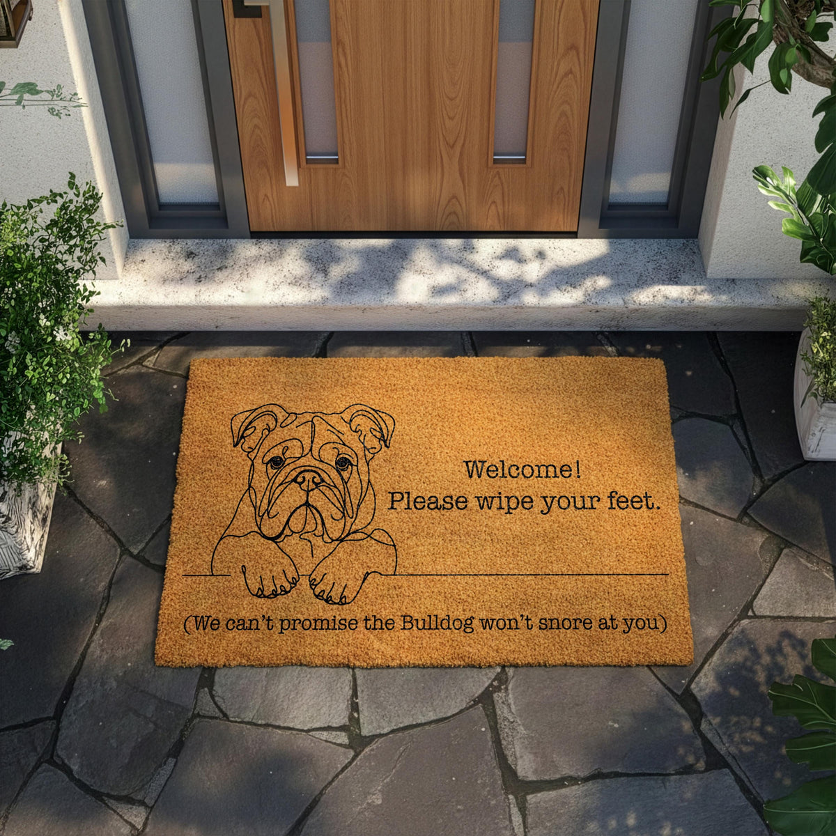 Funny English Bulldog Doormat, Please Wipe Your Feet Welcome Mat, Dog Lover Housewarming Gift, Pet Owner Front Porch Coir Rug