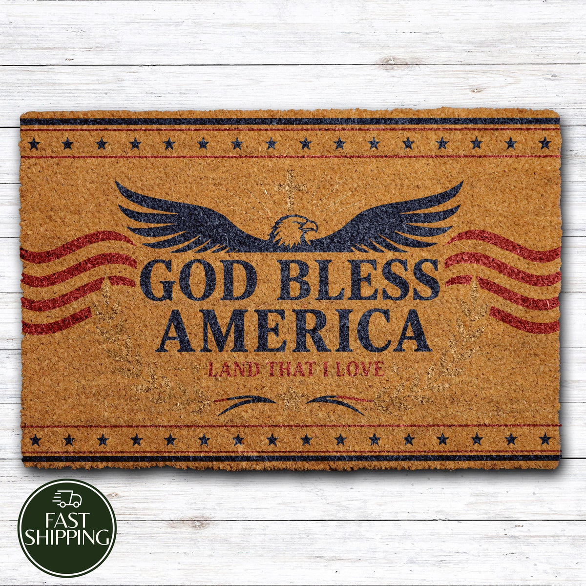 God Bless America Welcome Mat, Land That I Love Doormat, Patriotic USA Entryway Decor