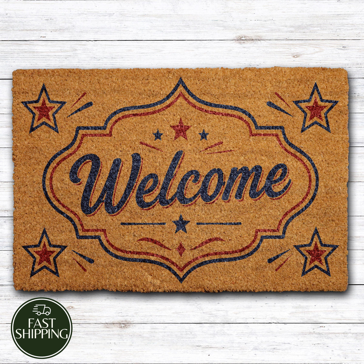 American Patriotic Welcome Mat, Red White Blue Doormat