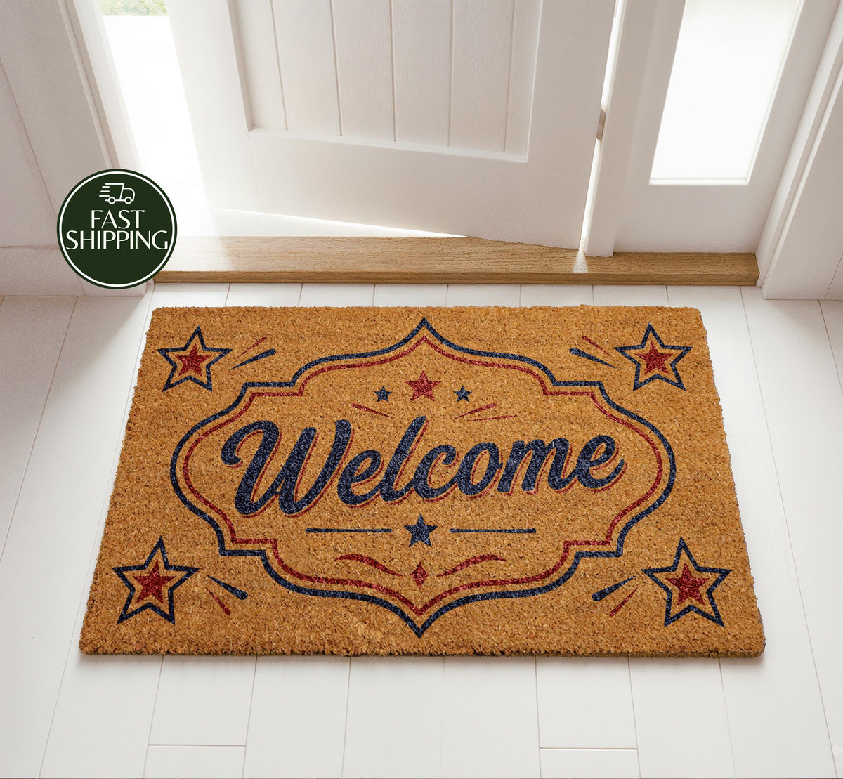 American Patriotic Welcome Mat, Red White Blue Doormat