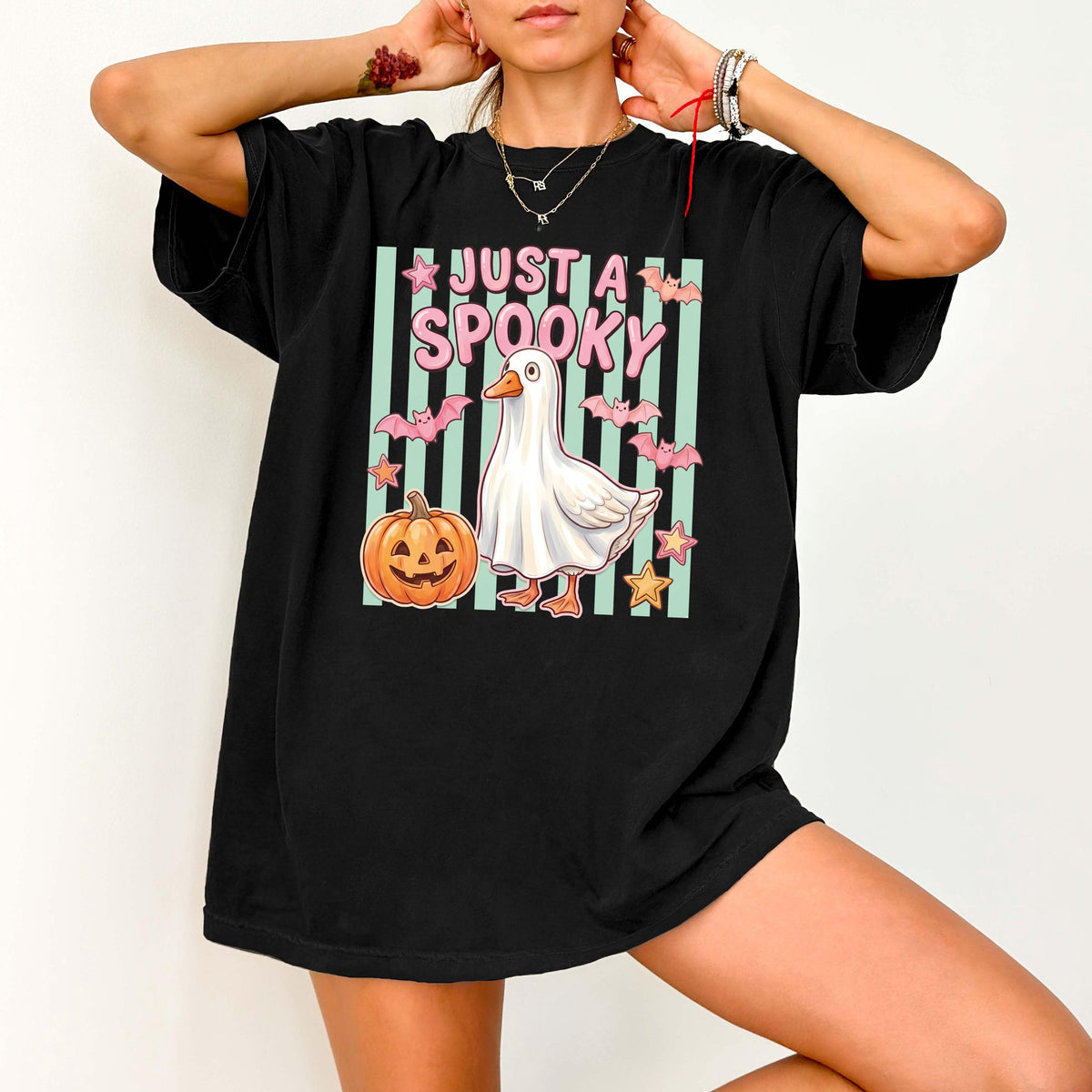 Comfort Colors® Just a Spooky Shirt, Striped Pumpkin T-Shirt, Halloween Gift Tee