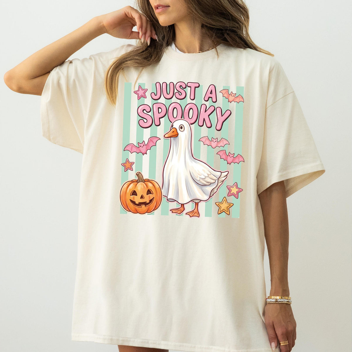 Comfort Colors® Just a Spooky Shirt, Striped Pumpkin T-Shirt, Halloween Gift Tee