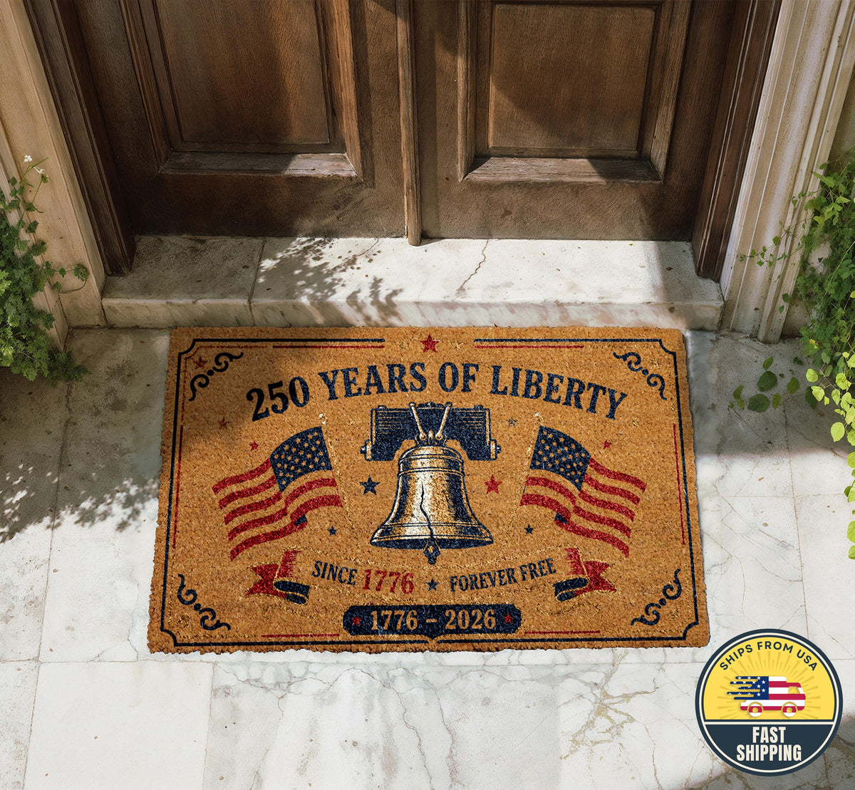 Patriotic America 250 Doormat, 250 Years of Liberty Welcome Mat, Liberty Bell Front Door Rug