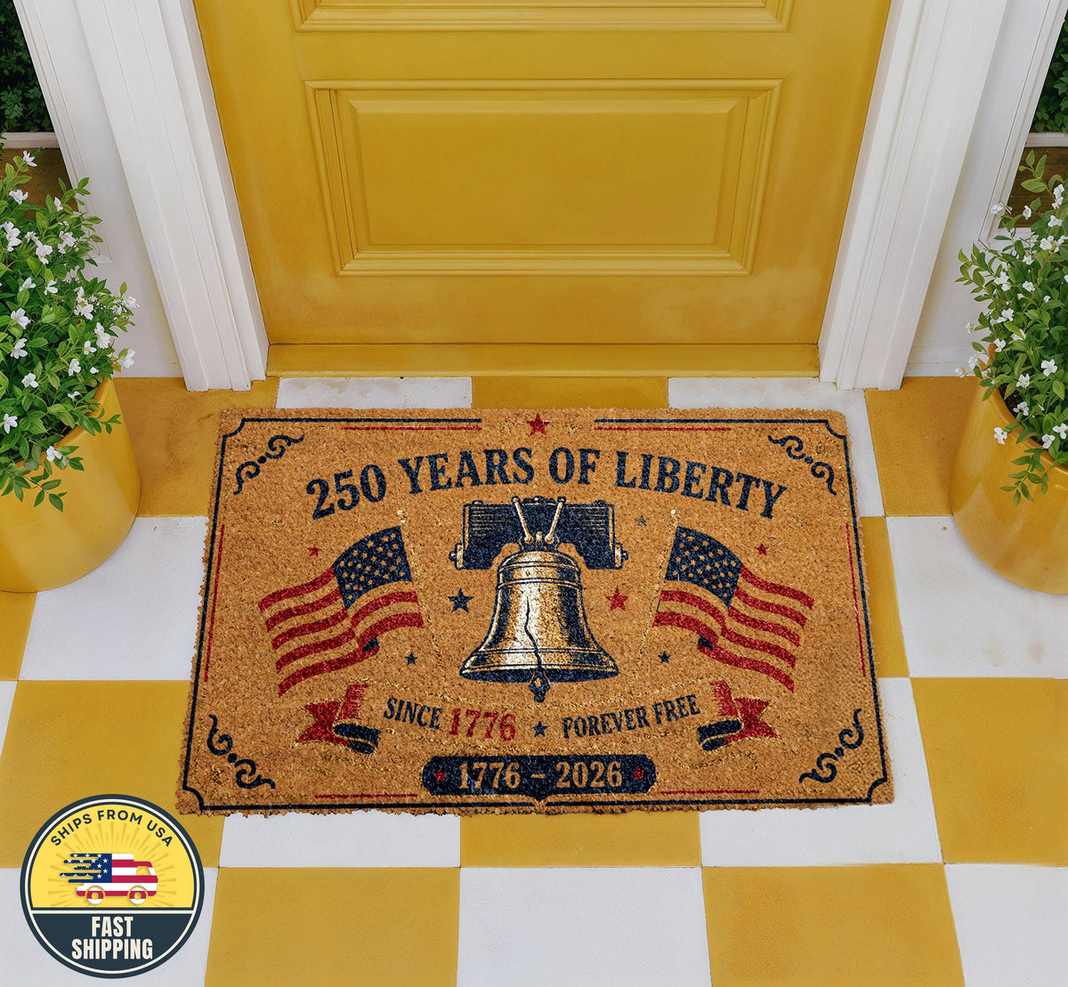 Patriotic America 250 Doormat, 250 Years of Liberty Welcome Mat, Liberty Bell Front Door Rug