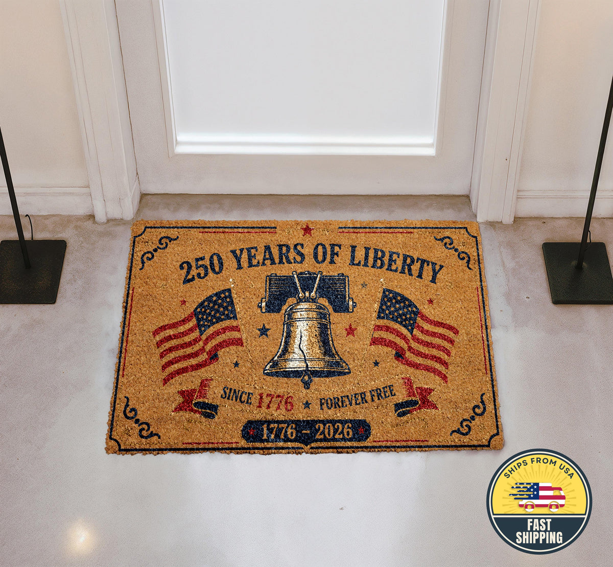 Patriotic America 250 Doormat, 250 Years of Liberty Welcome Mat, Liberty Bell Front Door Rug