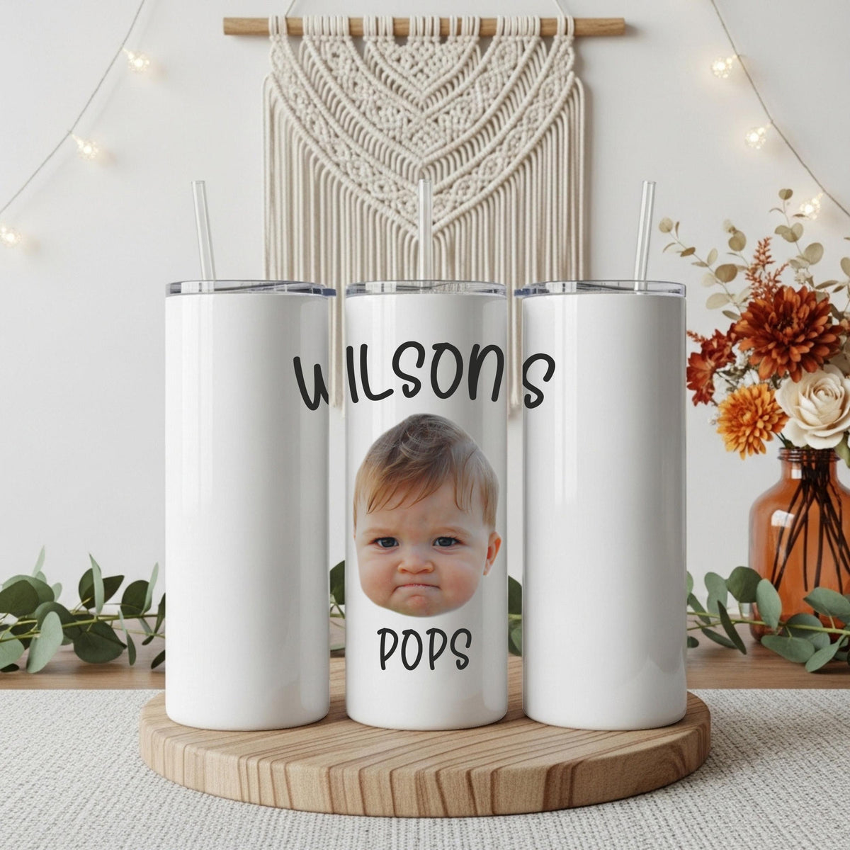 Custom Pops Insulated Tumbler with Child Picture, Personalized Photo Grandpa Coffee Cup