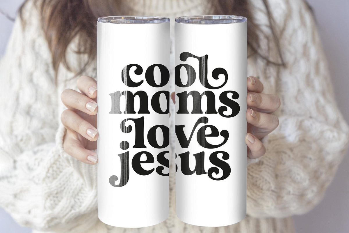 Cool Mom Loves Jesus Tumbler With Straw, Christian Mom Travel Coffee Cup
