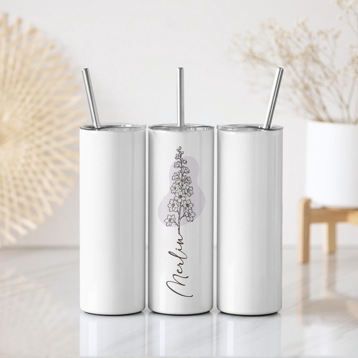 Custom Name Birth Month Flower Coffee Tumbler, Personalized Floral Travel Cup