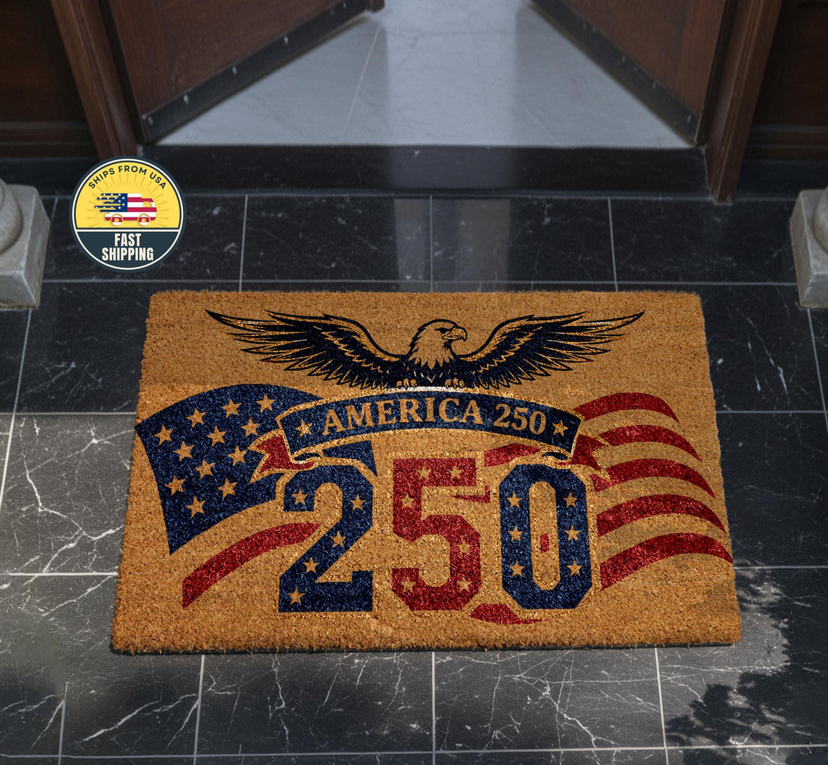 America 250 Welcome Mat, Patriotic Eagle Doormat, American Flag Porch Rug