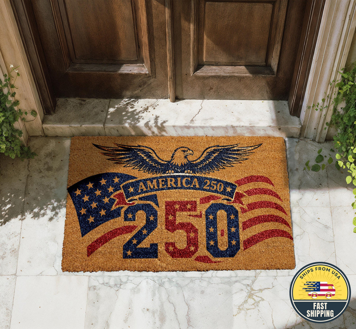 America 250 Welcome Mat, Patriotic Eagle Doormat, American Flag Porch Rug
