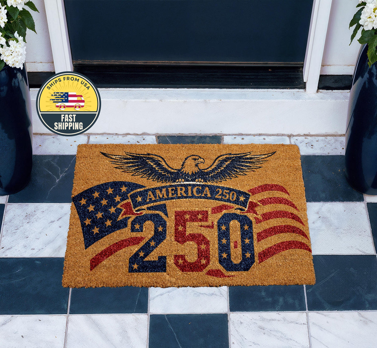 America 250 Welcome Mat, Patriotic Eagle Doormat, American Flag Porch Rug