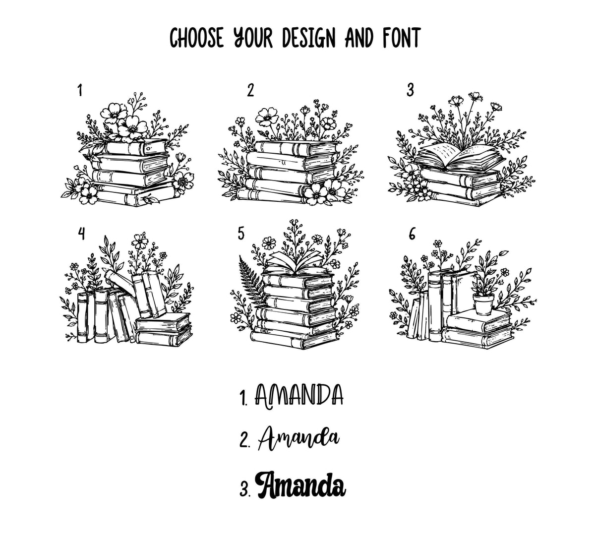 Personalized Line Art Books & Flowers Tumbler With Straw, Custom Name Book Lover Coffee Cup