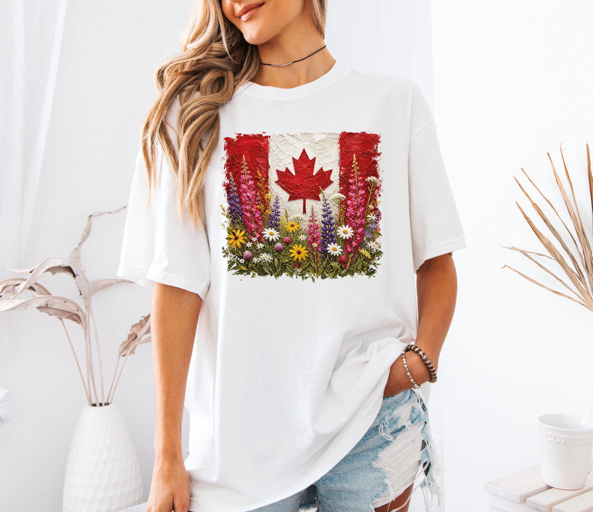 Comfort Colors® Floral Canada Day Shirt, Canada Flag Tee, Patriotic Canadian Women Gift