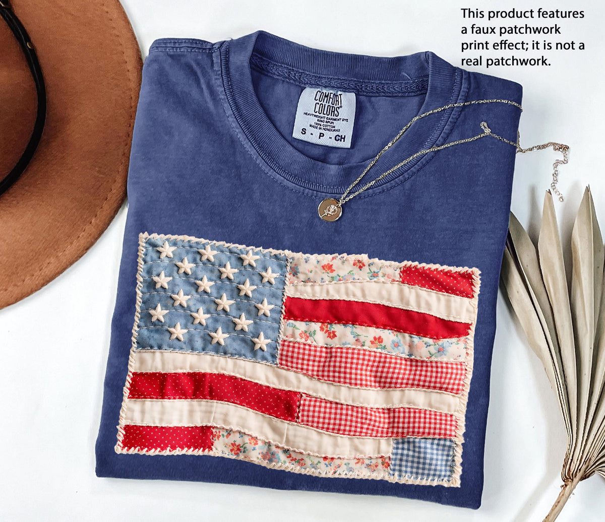 Faux Patchwork American Flag Graphic Shirt