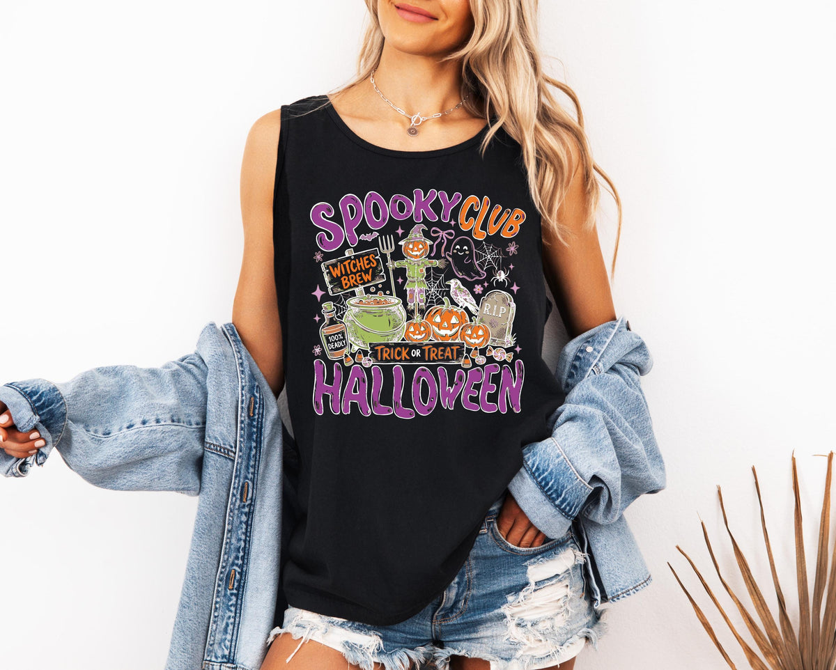 Comfort Colors® Spooky Tank Top, Halloween Pumpkin Shirt, Summer Pumpkin T-Shirt