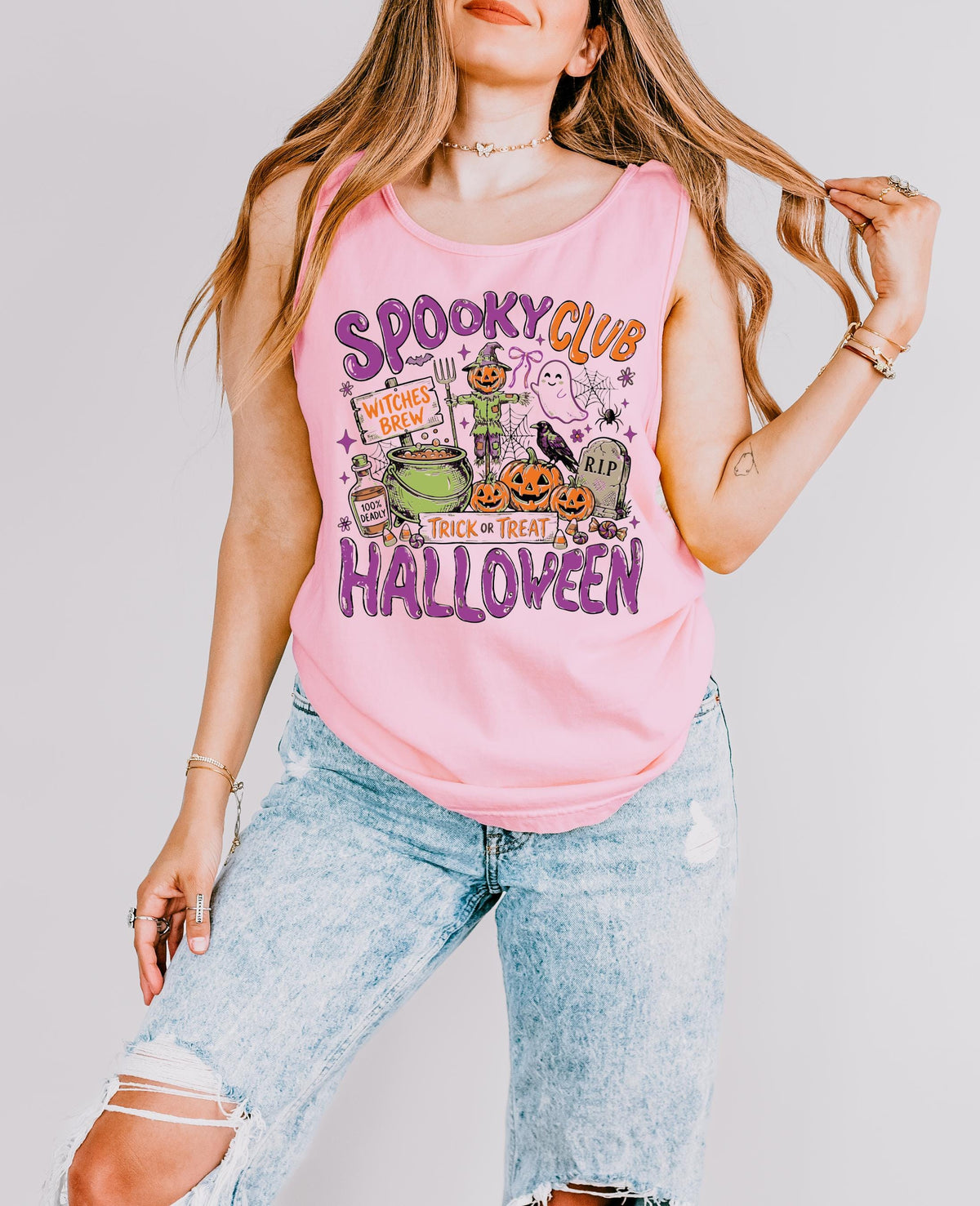 Comfort Colors® Spooky Tank Top, Halloween Pumpkin Shirt, Summer Pumpkin T-Shirt