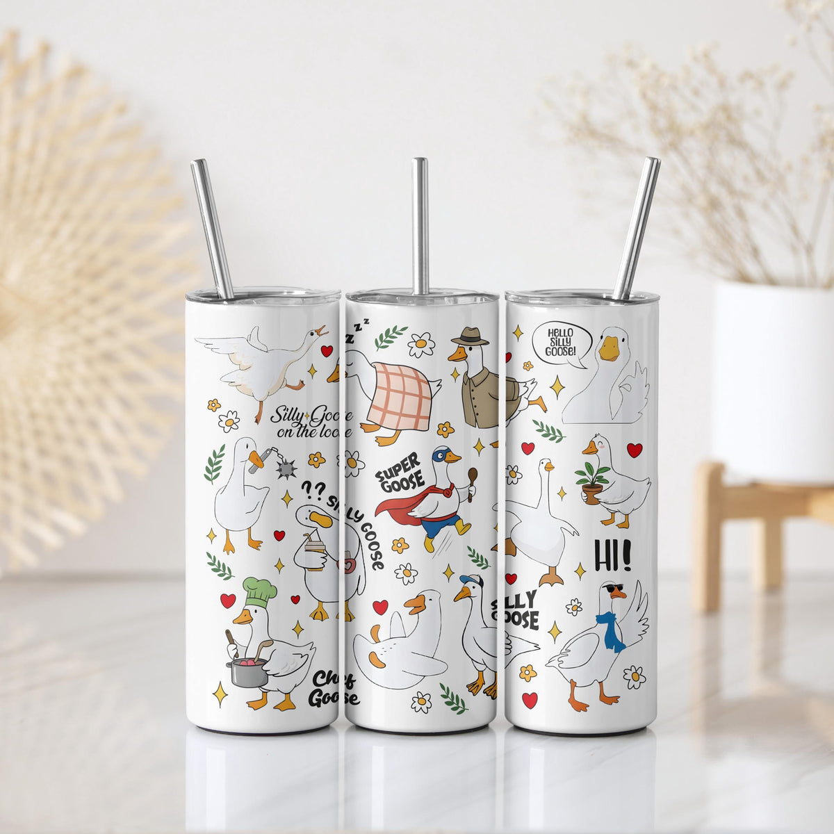 Funny Silly Goose Tumbler With Straw, Cute Goose Meme Insulated Coffee Cup