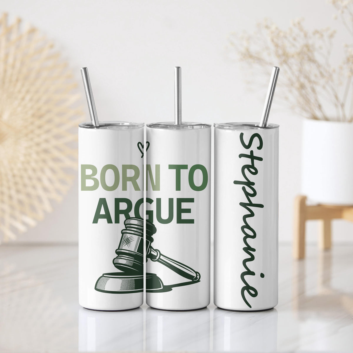Personalized Born To Argue Tumbler With Straw, Custom Name Lawyer Coffee Tumbler