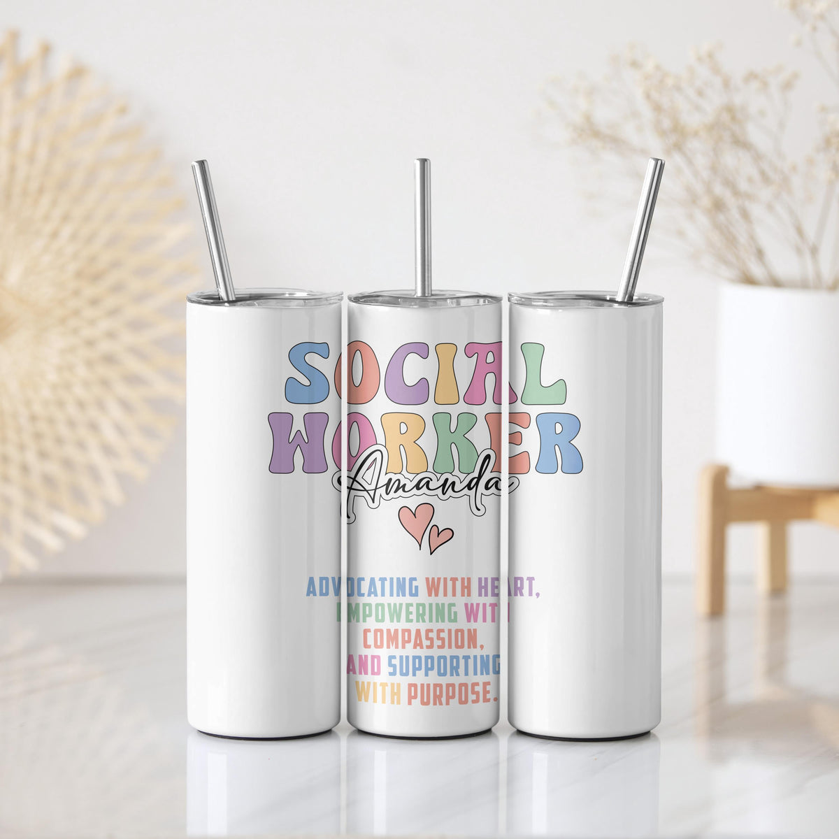 Personalized Therapist Tumbler With Straw, Custom Name Social Worker Travel Cup