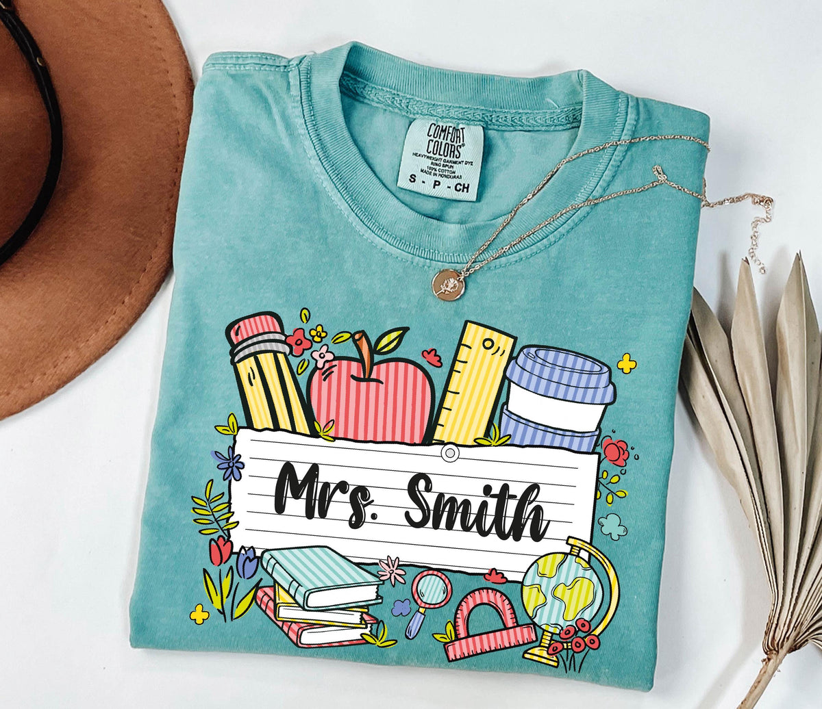 Custom Name Teacher Comfort Colors® Shirt, Back To School Teacher Tee, Elementary Teacher Gift