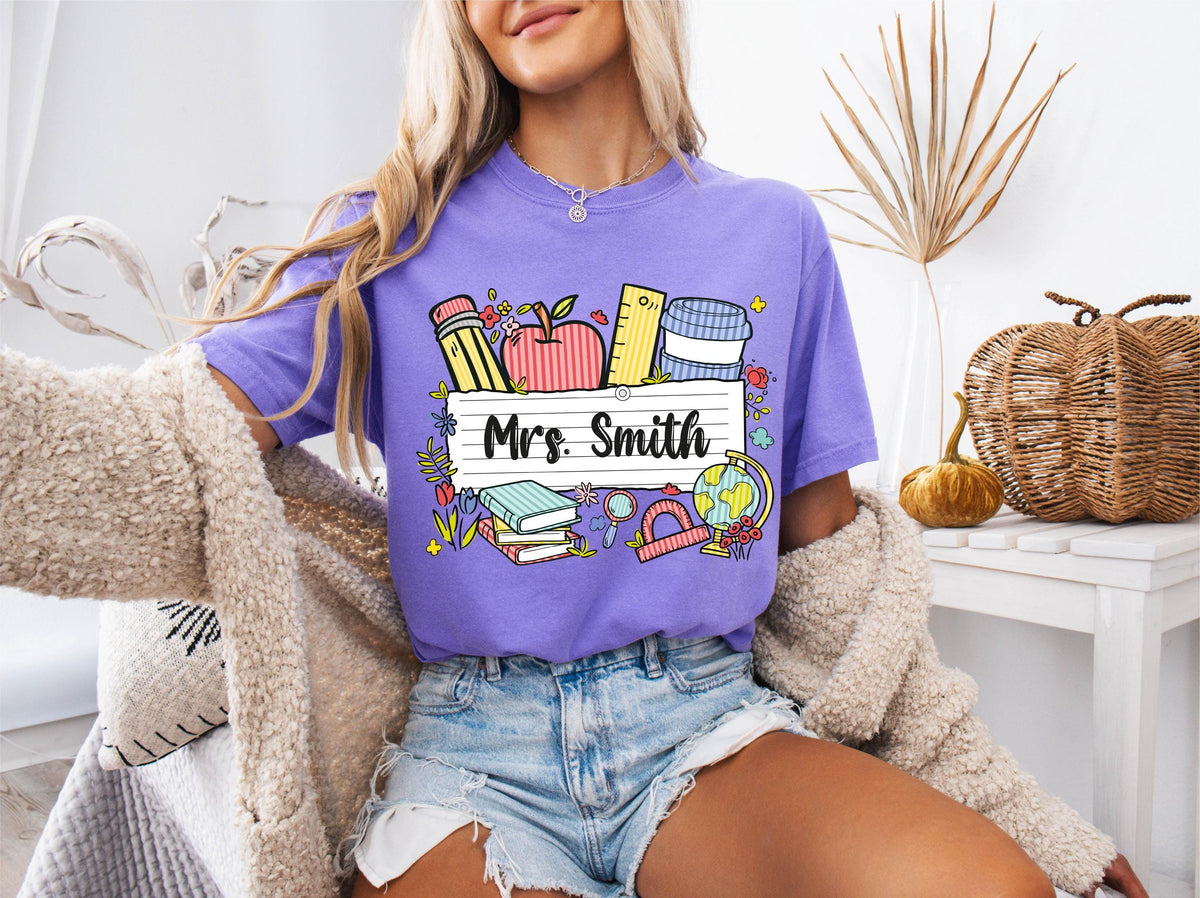 Custom Name Teacher Comfort Colors® Shirt, Back To School Teacher Tee, Elementary Teacher Gift