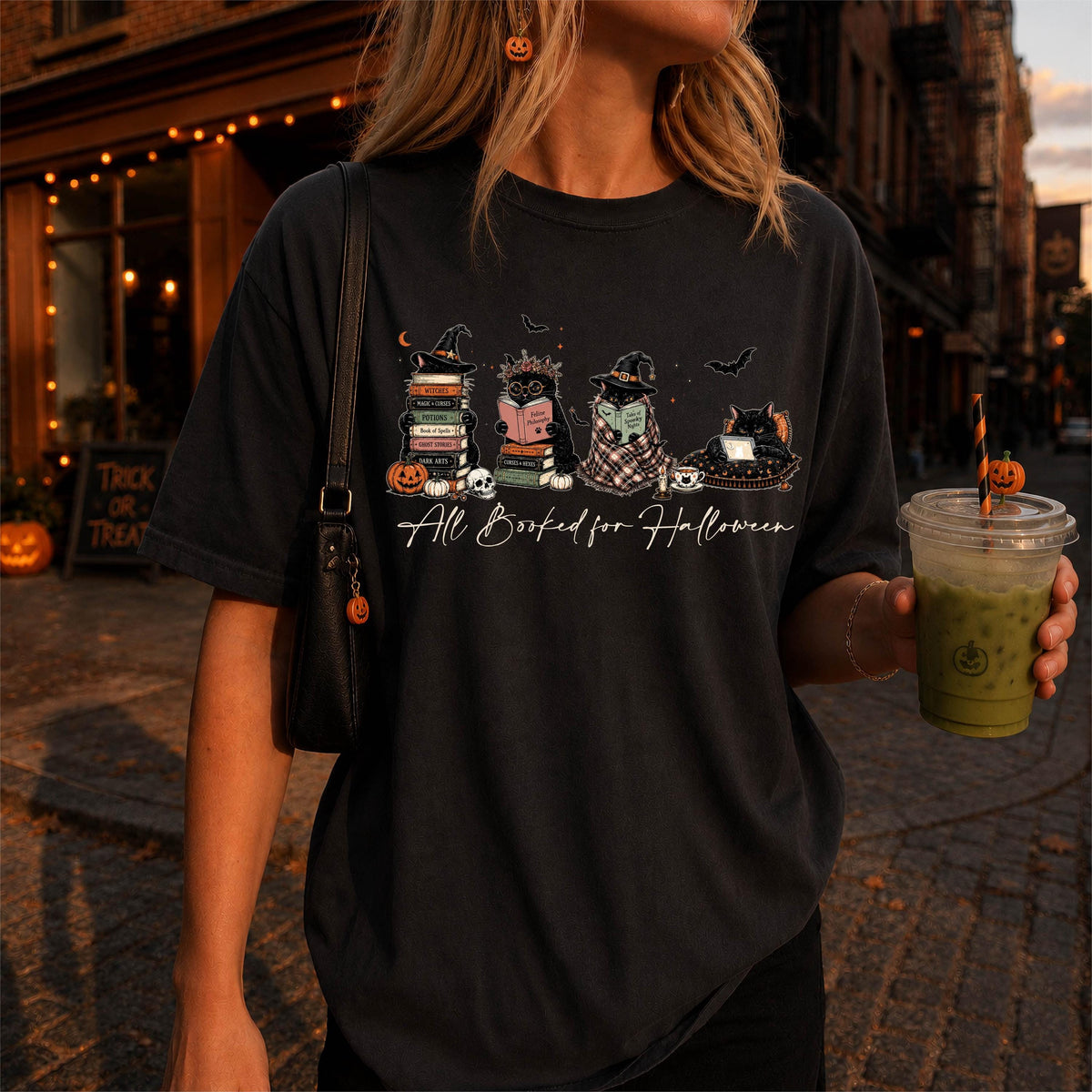 Comfort Colors® Black Cat Reading Shirt, Halloween Book Lover Tee, Spooky Cat Bookish Gift, Librarian Teacher T-shirts