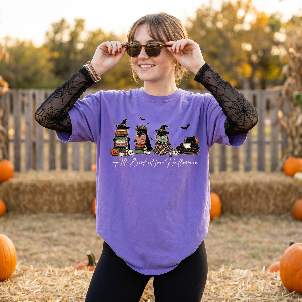 Comfort Colors® Black Cat Reading Shirt, Halloween Book Lover Tee, Spooky Cat Bookish Gift, Librarian Teacher T-shirts