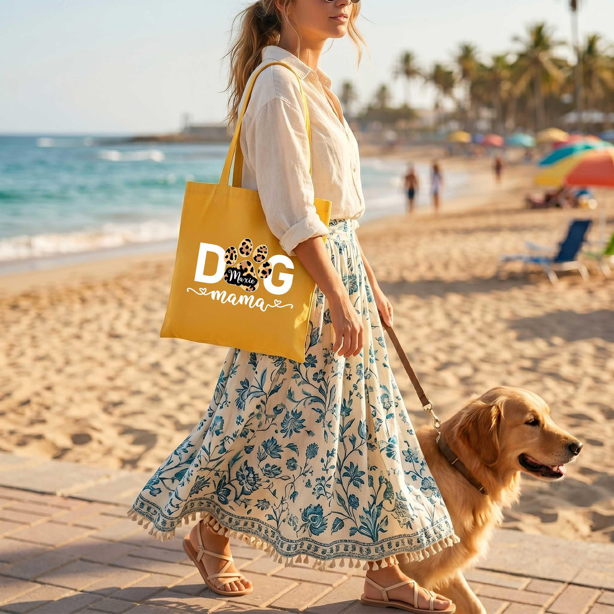Custom Leopard Cat Dog Mama Tote Bag, Personalized Pet Name Paw Print Canvas Bags, Cats Dogs Lover Everyday Handbag