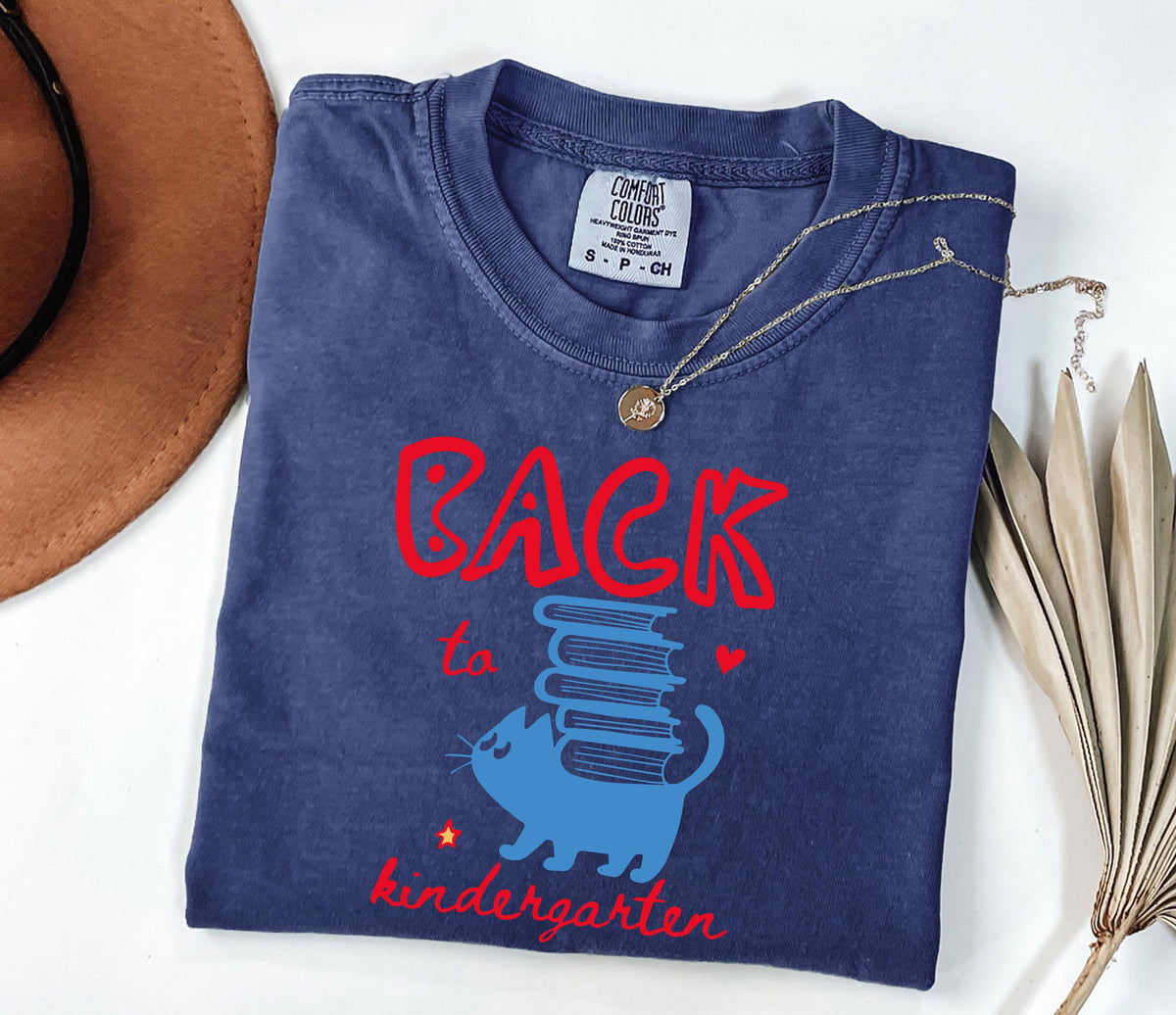 Comfort Colors® Kindergarten Teacher T-Shirt, Back to School Cat Tee, Teacher Appreciation Gift