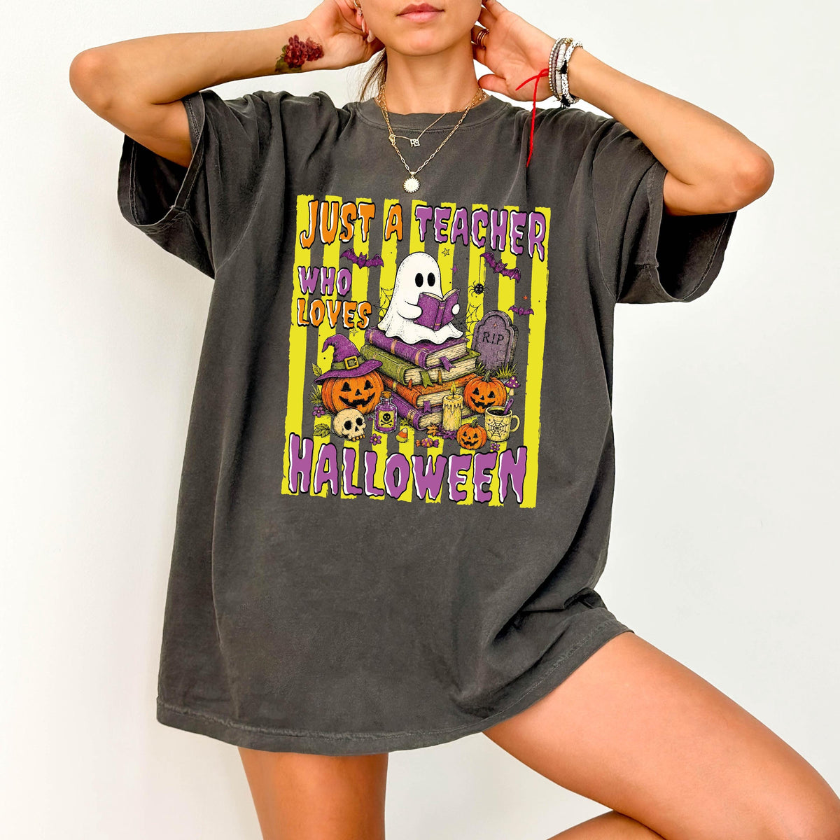 Comfort Colors® Halloween Teacher Shirt, Just A Teacher Who Loves Halloween Tee, Spooky Teacher Gift, Ghost Teacher Tees