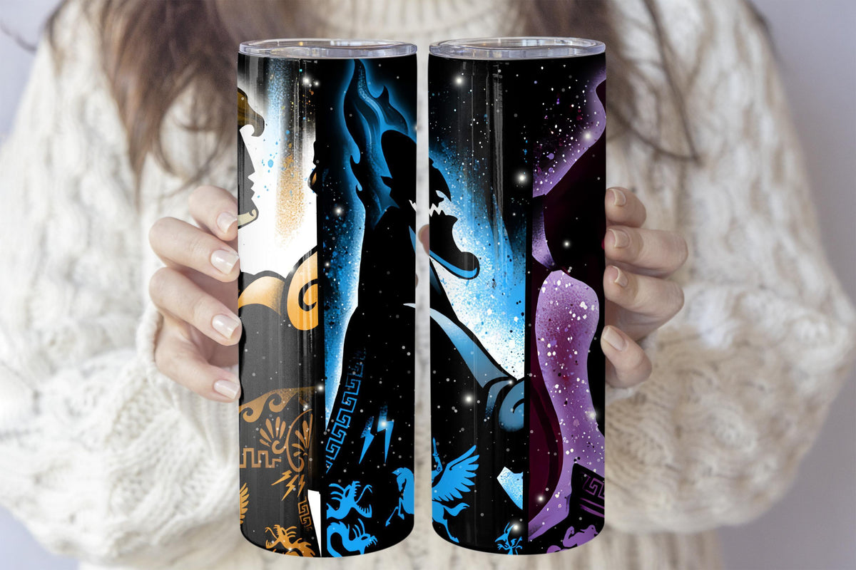 Mythology Inspired Silhouette Stainless Steel Tumbler, Ancient Hero Theme Water Bottle